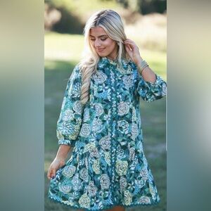 Floral Blue and Green Women's Dress